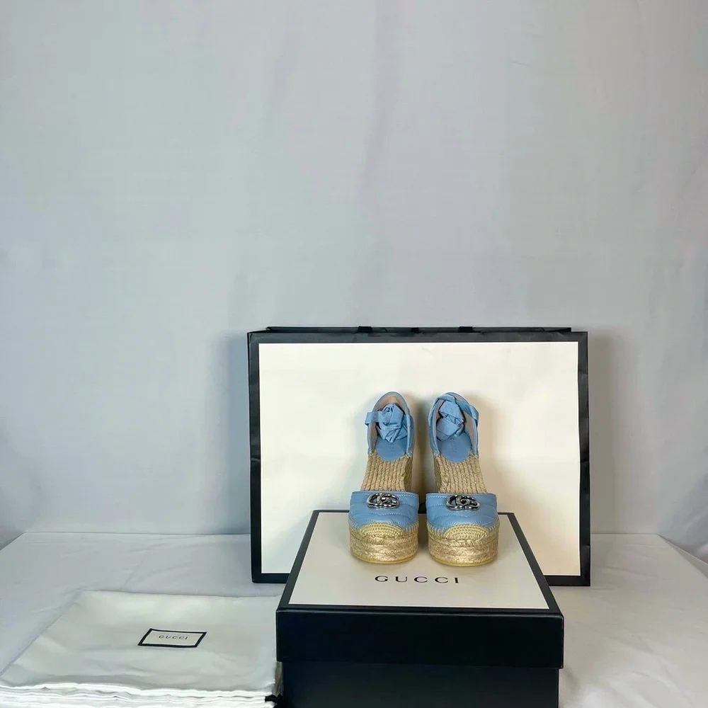 GUCCI LEATHER PLATFORM ESPADRILLE -BLUE - Picture 5 of 5